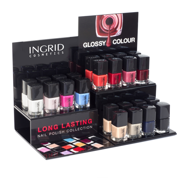 Popular acrylic makeup cosmetics display for nail polish with clear logo