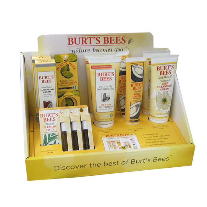 Tabletop cardboard skincare display stand
