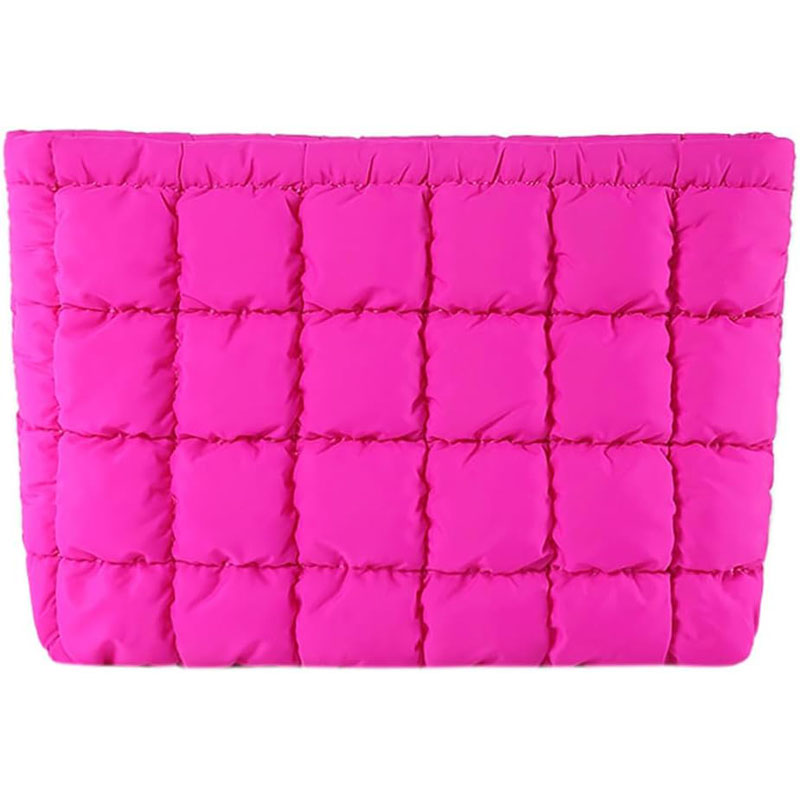 Puffy Quilted Makeup Bag Cosmetic Bags Travel Cute Puffer Solid Toiletry Organizer Pouch Storage Clutch for Women