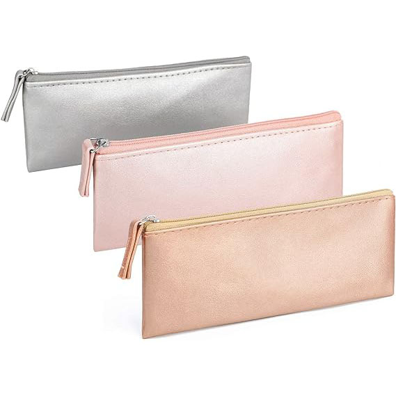 PU Leather Cosmetic Pencil Bags - Small Soft Makeup Pouch with Zipper, Simple Comestic Organizer