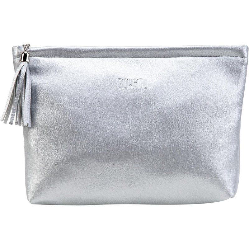 Travel cosmetic makeup bag silver PU Leather