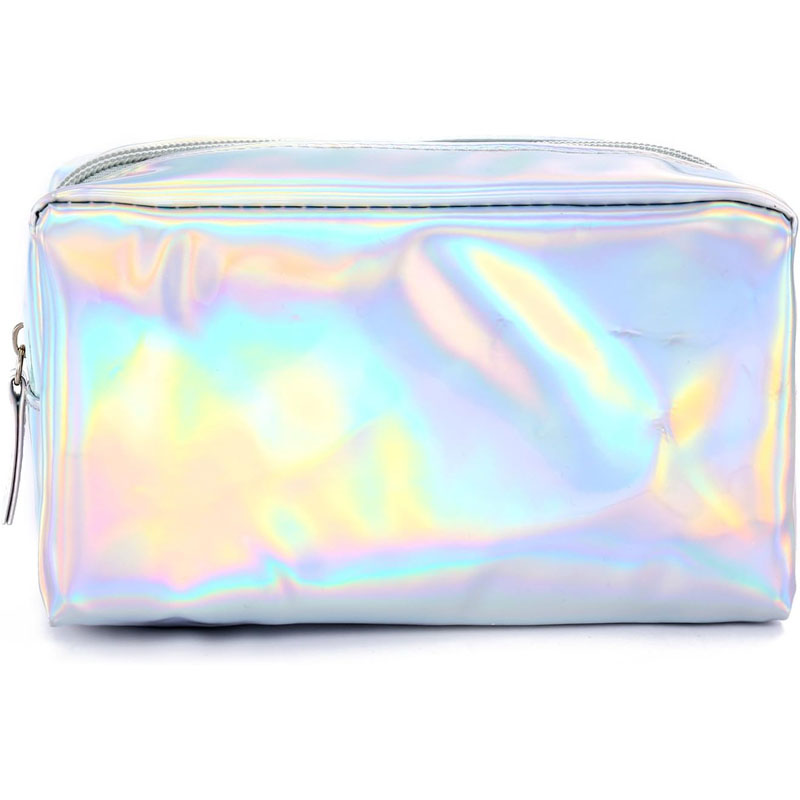 PU Leather Holographic Makeup Pouch Silver