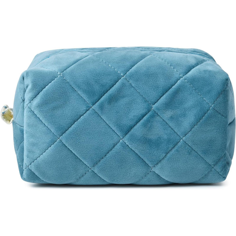 Makeup Bag Terry Quilted Cosmetic Bag Puffy Coquette Makeup pouch Aesthetic Cotton Blue Travel Toiletry Bag Organizer Makeup Brushes Storage Bag for Women