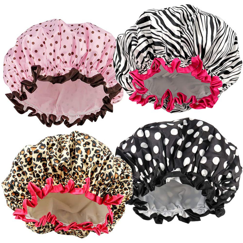 Pieces Shower Cap for Women, Elastic and Reusable, Environmental Protection Hair Bath Caps, Double Waterproof Layers Bathing Hat