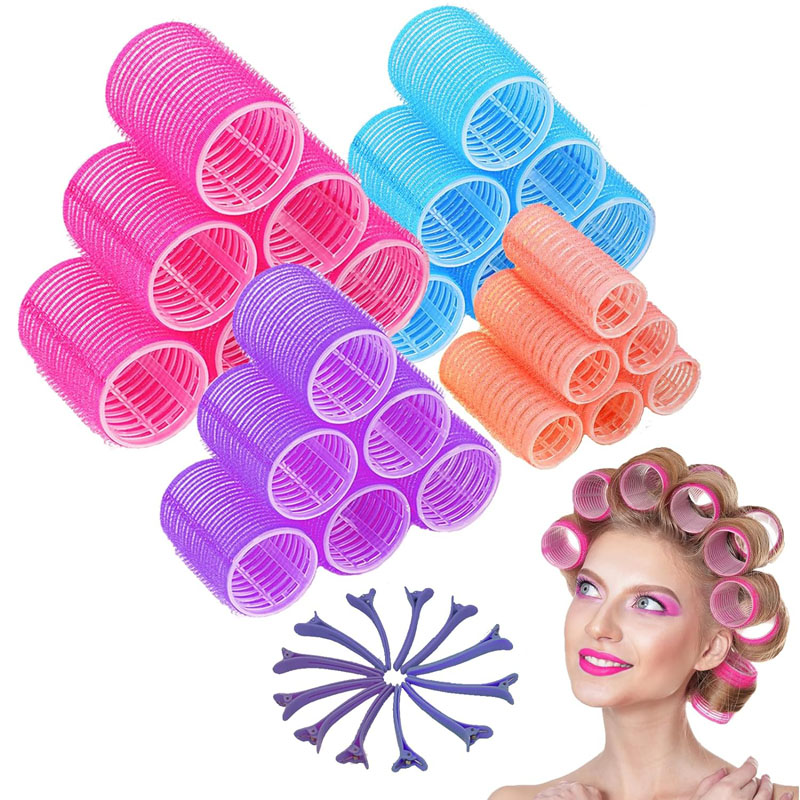 Hair Rollers Set,4 Size Hair Rollers ,Large Hair Rollers for Short Long Hair with 24 Rollers,12 Clips_