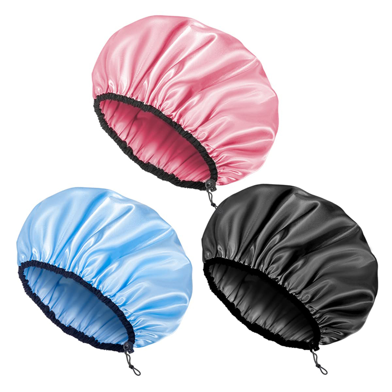hower Cap for Women, Adjustable Reusable, Extra Large, Double-Layer Waterproof Bathing cap, Waterproof Exterior, EVA Lining, Hair Cap for All Hair lengths, 3 Colors