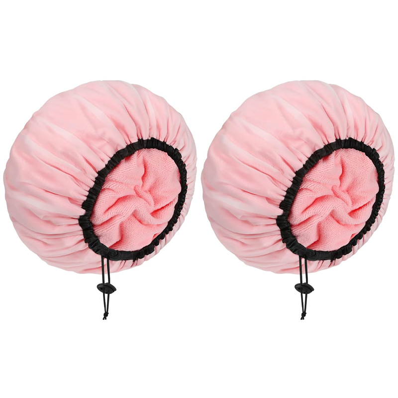 Terry Lined Shower Caps for Women, Reusable Adjustable Shower Cap, Double Layer Extra Large Waterproof Shower Cap for Women Long Hair, Travel Bath Cap